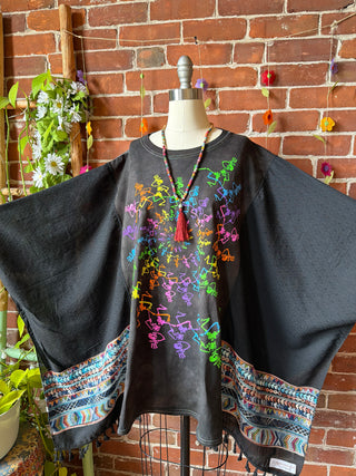 Grateful Dead Skeleton Spiral Inspired Embroidered Poncho Top