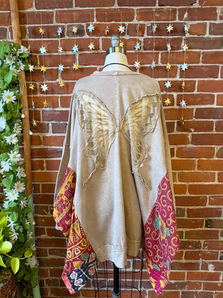 OOAK Autumn Collection- Birdsong Butterfly Wing Style Kantha Poncho Sweatshirt