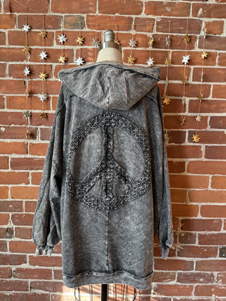 Peace Patch Mineral Wash Cardigan Hoodie - Ash