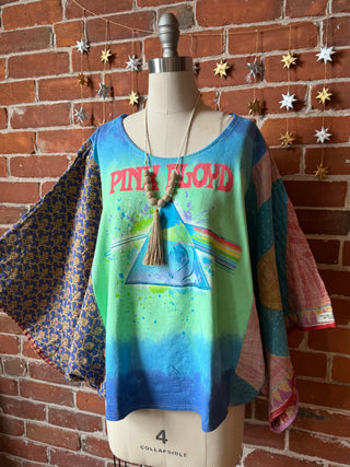 Upcycled Pink Floyd Cropped Kantha Top