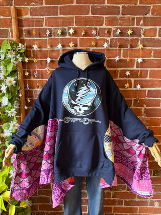 OOAK Autumn Collection- Birdsong Grateful Dead Inspired  Wing Style Kantha Poncho Hoodie Jacket