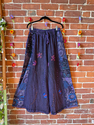Embroidered Bohemian Spring Wide Leg Lounge Pants - Purple Haze 100% Cotton