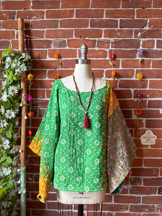 OOAK Spring Collection - Reversible Cosmic Drift Kantha Poncho Top - 2 Tops in 1!
