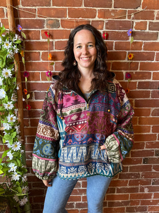 Autumn Stroll Fleece Lined Patchwork Hoodie