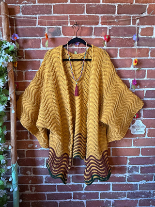 OOAK Autumn Collection- Vintage Upcycled Crochet Bell Sleeve Cardigan Sweater