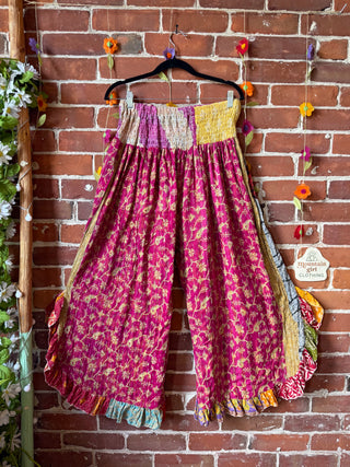 Coffee In The Morning Kantha Ruffle Wide Leg Lounge Pants - Fits up to 2X - Fair Trade Made