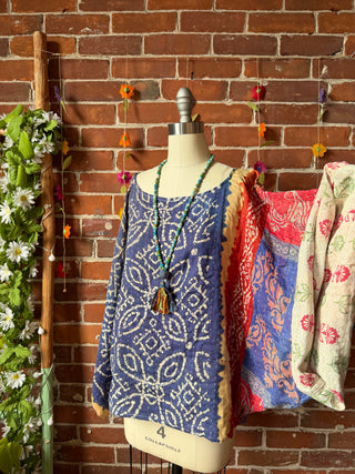 OOAK Summer Collection - Reversible Cosmic Drift Kantha Poncho Top - 2 Tops in 1