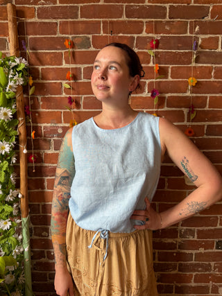 Easy Days 100% Linen Tie Front Tank Top - Made in Italy