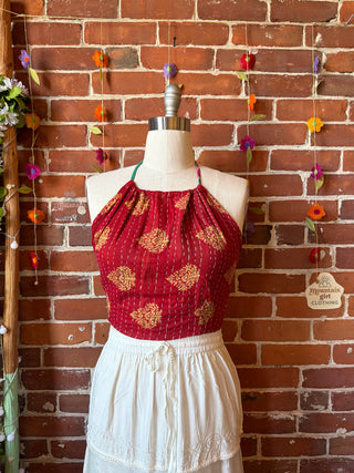 Size 14-20 In Bloom Reversible Kantha Halter Top - 100% Cotton - Fair Trade Made