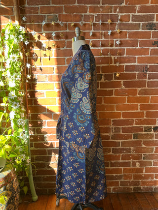 Blue Mandala Long Tapestry Robe Kimono w/ Pockets + Belt - Fair Trade Made
