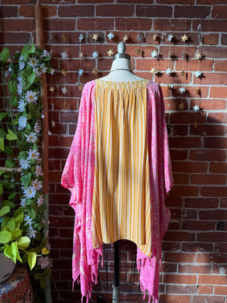 OOAK Autumn Collection - Upcycled Embroidered Batik Tie Dye Poncho Top