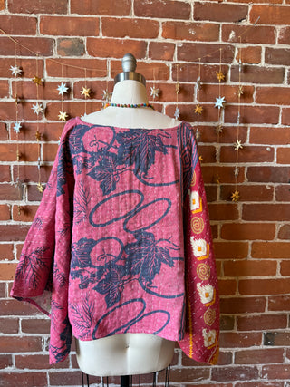 Cosmic Drift Reversible Kantha Poncho Top