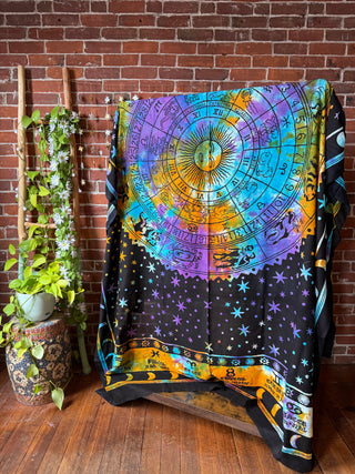 XL 100% Cotton Zodiac Tie Dye Mandala Tapestry / Wall Hanging / Bedspread
