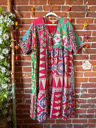 Coffee In The Morning Kantha Dress - Fits up to 3X - 100% Cotton- Fair Trade Made