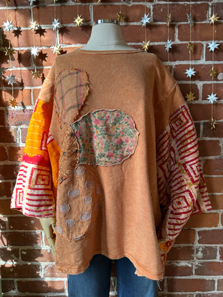 OOAK Autumn Collection - Upcycled Flower Patchwork Trapeze Style Bell Sleeve Kantha Top 🌼