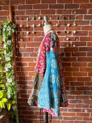 Into The Mystic Bell Sleeve Kantha Pullover Top w: Kangaroo Pockets