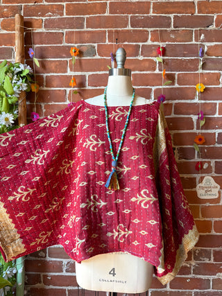 OOAK Spring Collection - Reversible Cosmic Drift Kantha Poncho Top - 2 Tops in 1