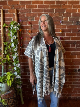 Gray Sky Fringe Ruana Kimono - 100% Cotton