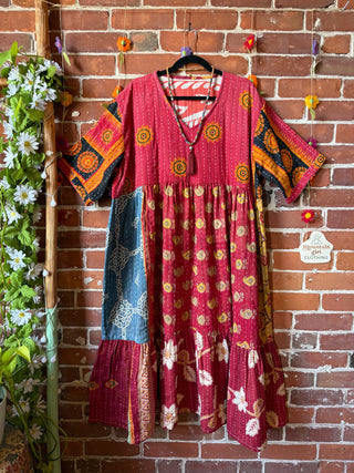Coffee In The Morning Kantha Dress - Fits up to 3X - 100% Cotton- Fair Trade Made