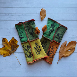 Sierra Recycled Patchwork Boho Hand Warmers / Fingerless Gloves