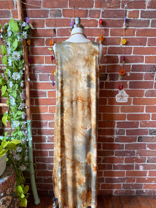 OOAK Spring Collection - Tie Dye Callisto Kantha Crescent Moon Tank Top Maxi Dress