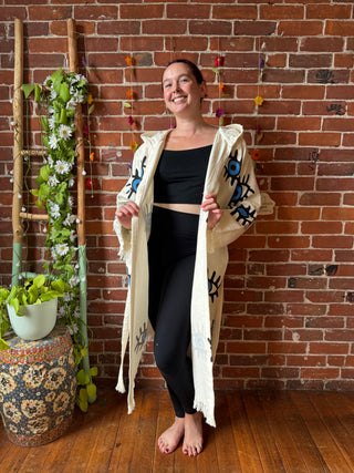 Evil Eye Blue 100% Cotton Hoodie Kimono Robe  - Fair Trade Made