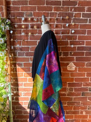 OOAK Winter Collection- Upcycled Silk Patchwork Tie Dye Stevie Nicks Cropped Inspired Hi Lo Poncho Top