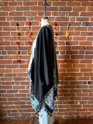 Stevie Nicks Inspired Black Tassel Embroidered Poncho