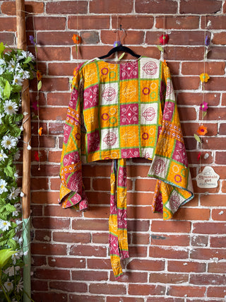 Free Size Nova Kantha Bell Sleeve Wrap Top