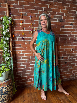 Oh So Flowy Tie Dye Sleeveless Midi Dress with Pockets - Multiple Colors - Fair Trade Made