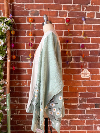 OOAK Autumn Collection- Pearl Classic Rock Inspired Green Daisy Embroidered Poncho
