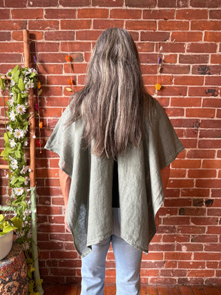 Meadow Mist Linen Poncho Top / Tunic Overlay Top - Made in Italy - Multiple Colors Available