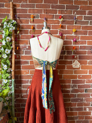 In Bloom Reversible Kantha Halter Top - 100% Cotton - Fair Trade Made - “Plus” Size