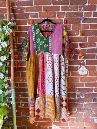 Coffee In The Morning Kantha Dress - Fits up to 3X - 100% Cotton- Fair Trade Made