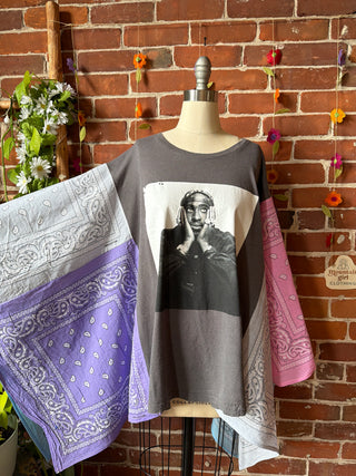 OOAK Summer Collection- Upcycled TuPac Inspired Bandana Poncho Tee