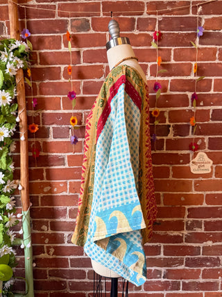 OOAK Summer Collection - Reversible Cosmic Drift Kantha Poncho Top with Luna Butterfly- 2 Tops in 1