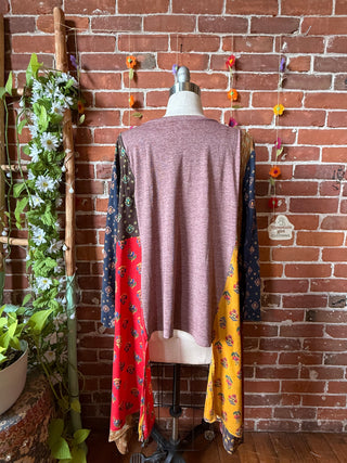 OOAK Summer Collection- Upcycled Woodstock Flowy Hybrid Hi Lo Tee