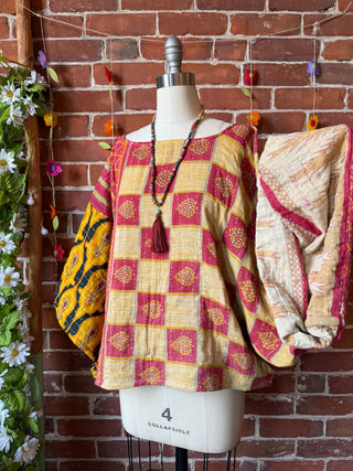Cosmic Drift Reversible Kantha Poncho Top
