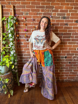 Spring Blooms Reversible Kantha Wide Leg Tiered Palazzo Pants