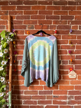 OOAK Autumn Collection- Upcycled Led Zeppelin Tie Dye Inspired Embroidered Poncho Tee