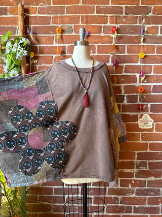 OOAK Autumn Collection - Upcycled Grateful Dead Flower Patch Patchwork Poncho Style Top 🌼