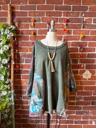 OOAK Summer Collection - Upcycled Kantha Peace Sign Patch Patchwork Poncho Style Top ☮️
