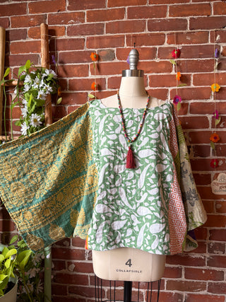 OOAK Summer Collection - Reversible Cosmic Drift Kantha Poncho Top - 2 Tops in 1