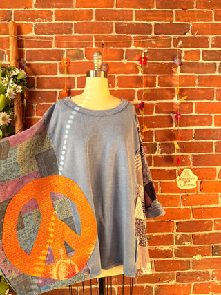 OOAK Autumn Collection - Upcycled Peace Sign Patch Patchwork Poncho Style Top ☮️