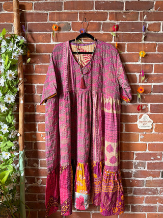Coffee In The Morning Kantha Dress - Fits up to 3X - 100% Cotton- Fair Trade Made