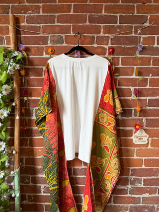 OOAK Autumn Collection- Upcycled David Bowie Inspired Hi Lo Kantha Poncho Tee