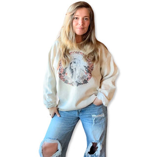 Stevie Nicks Bleach Detail Comfy Boho Sweatshirt