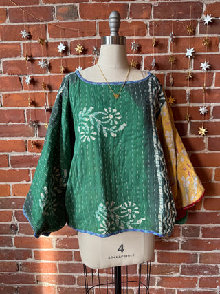 Cosmic Drift Reversible Kantha Poncho Top