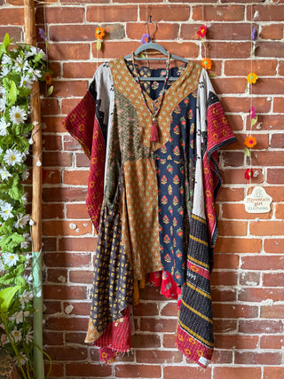 OOAK Summer Collection- Upcycled Kantha Hi Lo Poncho Tunic Top