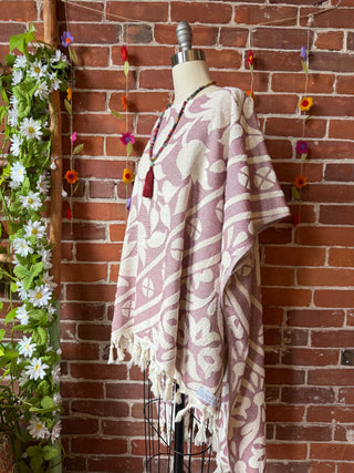 Pink Sky Fringe Hi Lo Poncho Tunic Top- 100% Cotton